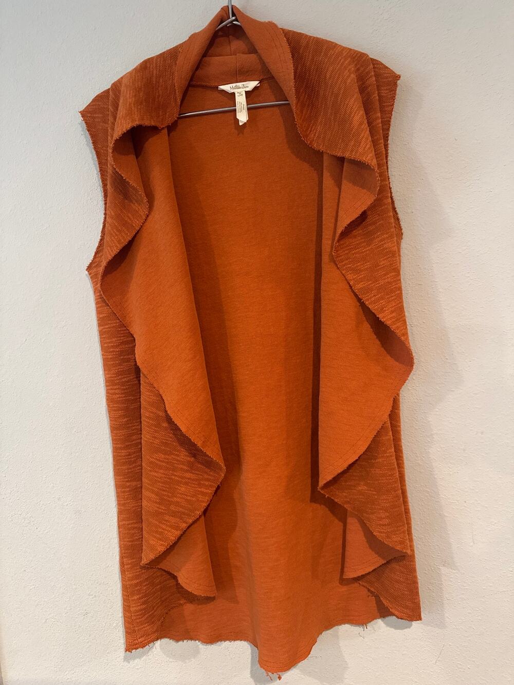 Matilda Jane Run Through Vest M Burnt Orange Waterfall Draped Cardigan Boho